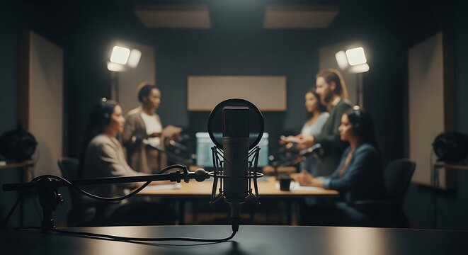 Podcast Recording Studio: Diverse Team Collaboration