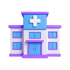 Obraz premium Colorful 3D model of a hospital building with cross symbol. Isolated transparent background