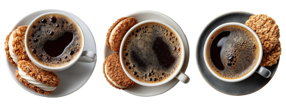 coffee cups with cookies isolated on transparent background