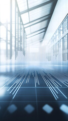 Modern Indoor Space with Reflective Floor and Linear Light Patterns