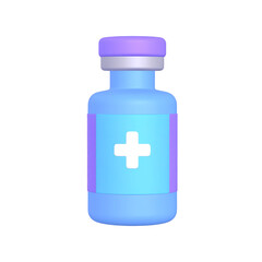 Obraz premium Blue medicine bottle with a cross symbol on the label