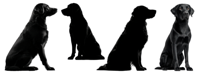 Black Labrador Silhouettes Set Isolated on Transparent Background