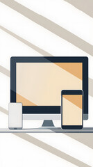 Modern Devices Displaying Screens on a Striped Background