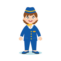 Cute girl stewardess. Professions. Vector illustration in flat cartoon style