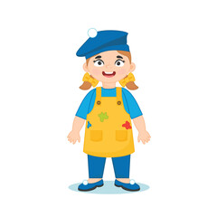  sweet and pretty girl is an artist. Professions. Vector illustration in flat cartoon style