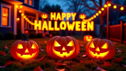 Jack-o'-lanterns spooky halloween night eco-friendly concept