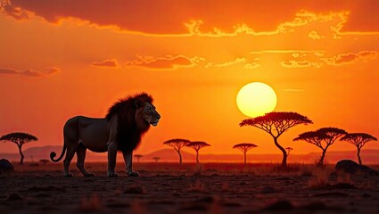 Naklejka premium horses on sunset