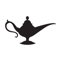 Aladdin lamp silhouette vector  icon flat illustration on white background.