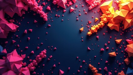 Abstract low poly background with pink and orange geometric shapes
