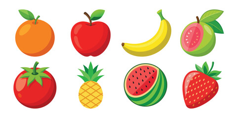 Collection of fresh fruit icons apple banana strawberry and more