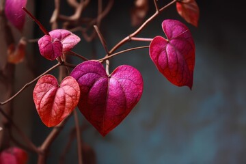 A branch with pink leaves and a heart shape