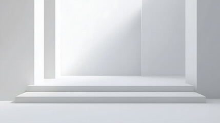 Minimalist White Room with Central Staircase and Bright Window