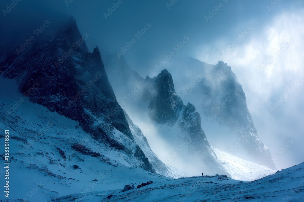 Aufkleber a mountain range covered in snow with a cloudy sky in the background