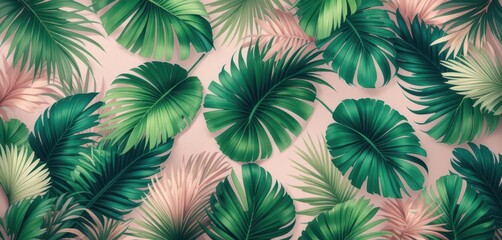  Vibrant Palm Leaf Pattern with Soft Pink Accents, Background for Customer Service and Hospitality