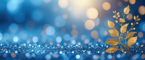  Abstract Banner with Blue and Gold Hues and Soft Floral Element