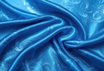  Liquid Azure Shimmering Blue Fabric with Abstract Wave Design, Ideal for Luxurious Drapery or Fashion Accents