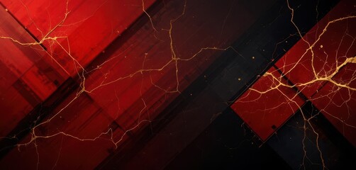  Striking Geometric Presentation Template Gold Highlights on Red and Black