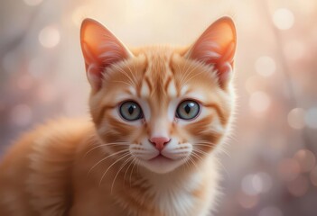  Pastel Feline Charm An Orange Cat s Curiosity Captured in a Delicate, Dreamlike Scene