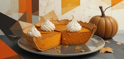  Abstract Autumn Deconstructed Pumpkin Pie with Bold Colors and Shapes