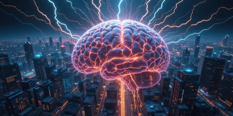  Urban Mind City Inspired Visual of Neural Communication with Glowing Circuits and High Tech Aesthetic