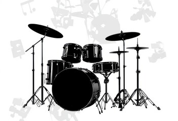  Deconstructed Rhythm An Abstract Black Drum Set on White Focusing on Shapes, Forms, and the Essence of Percussion