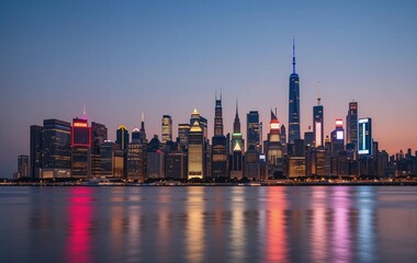 Obraz premium Beautiful city night view background image, light, neon, lighting, architecture, banner texture advertising poster