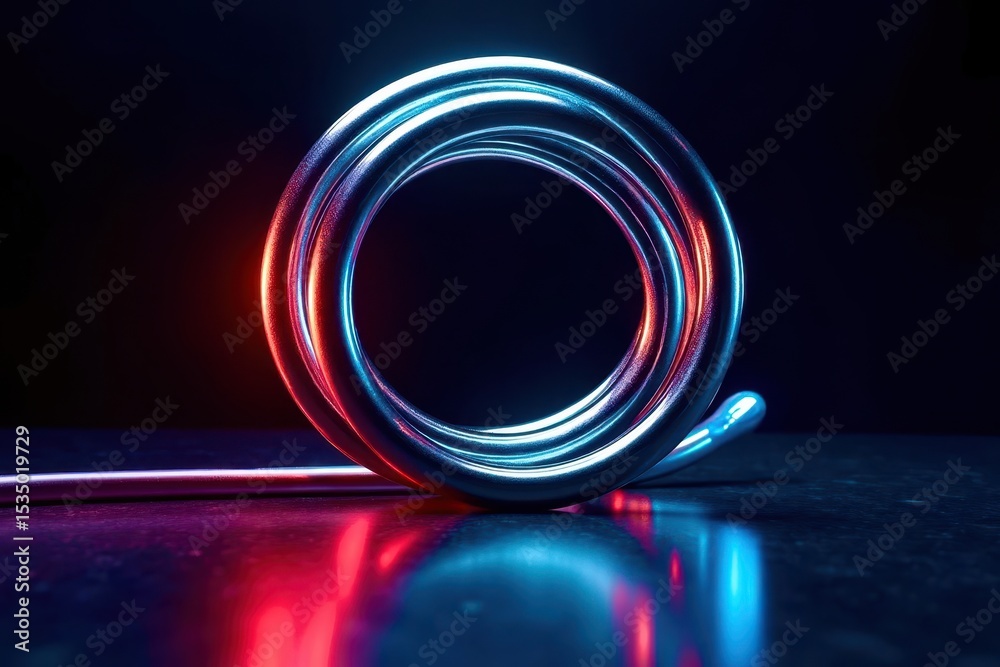 Poster a wire is twisted into a circle with red and blue lights