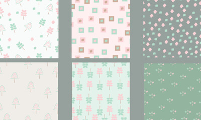 Delicate seamless floral patterns in soft pastel tones. Perfect for baby textiles, gift wrap, scrapbooking, nursery decor, and feminine stationery design