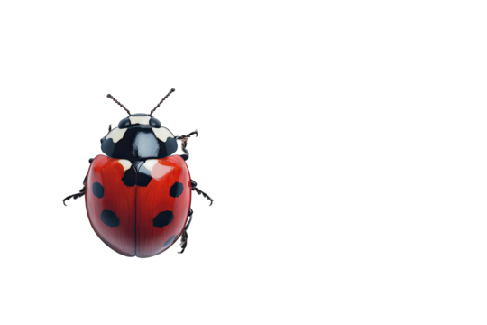Close-up of a ladybug, red shell with black spots