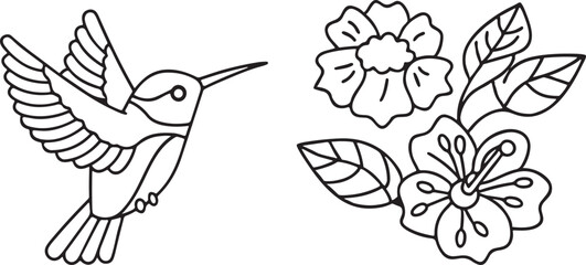 Hummingbird Hovering Near Flower Editable Flat Vector for Spring Projects