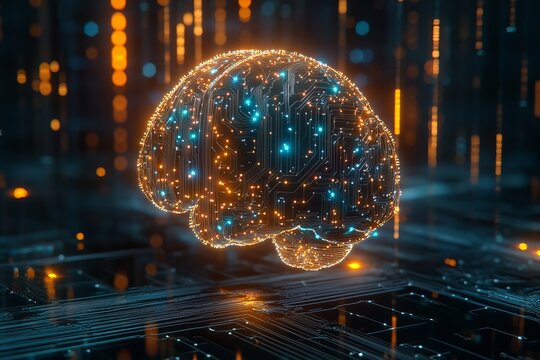 Artificial intelligence brain glowing with neural connections and digital circuits in futuristic virtual space - Powered by Adobe