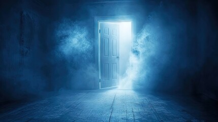 Glimmering doorway in a dimly lit room.