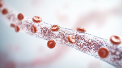 Blood cells flowing through a vessel. AI.