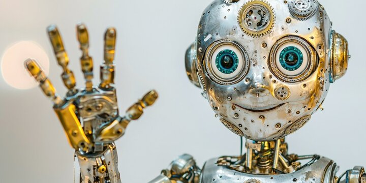 Friendly robot waving. AI.