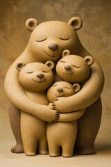 A loving family of bears. AI.