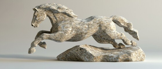Running horse sculpture. AI.