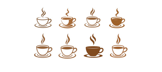 Hot Coffee Cup Icon Set – Minimalist Steaming Mug Vector Collection for Cafes, Menus, and Branding Design