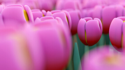 A field of vibrant pink tulips in full bloom, captured in a close-up shot (3D Rendering)
