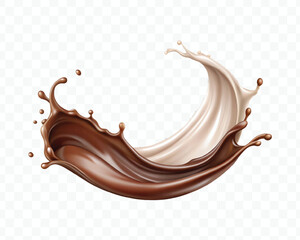abstract 3d liquid chocolate and milk splash in different style Isolated white background