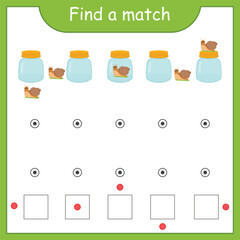 Game for preschoolers. Studying the location of an object: up, down, inside, next to. Vector sheet for printing. Cute snail. Developing attentiveness and logic