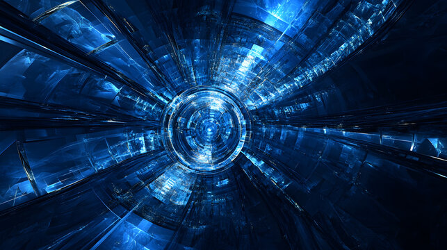 Abstract Blue Spiral Tunnel with Radiant Light Effects