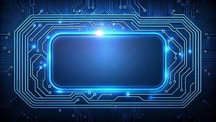 Blue Glowing Digital Circuit Board Frame Representing High-Tech Interface, Software Systems and Virtual Networks.