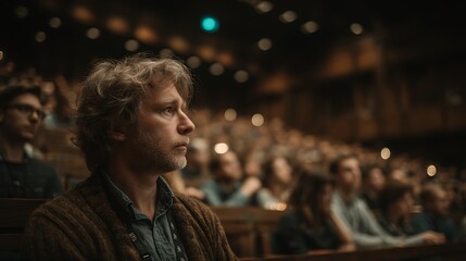 Fototapeta premium Man attends the lecture hall