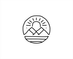 Vector line art of sun and mountain