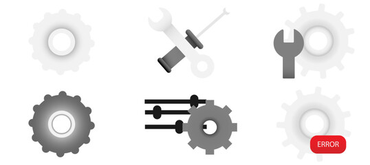 Settings and Error Icons applications set on white background
