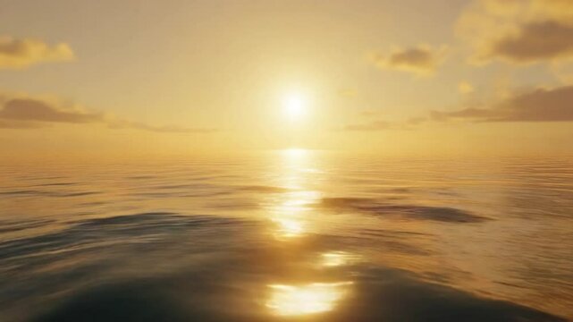 Golden Hour Serenity: The sun dips towards the horizon, casting a mesmerizing golden glow upon the calm sea. Reflections dance on the water's surface, creating a scene of peace and natural beauty. 