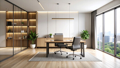 office desk, laptop and coffee, Generated image