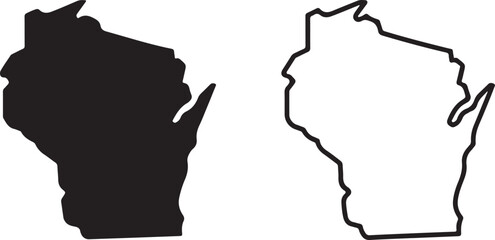 Wisconsin state map outline filled and empty isolated on transparent background