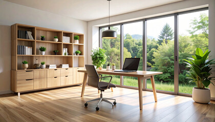 office desk, laptop and coffee, Generated image