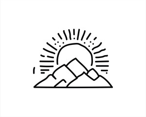 Mountain view with sun in outline vector